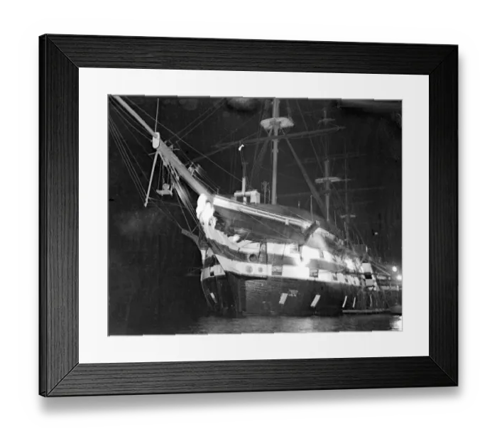 Framed Print : H. M.s Worcester, floodlit in Honour of Nelson on the Anniversary of Trafalgar