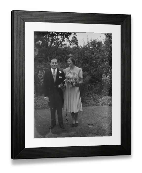 Framed Print : The wedding of Mr Roy Pearl and Miss Patricia Kirby in Sidcup, Kent. The bride and groom Framed Print : The wedding of Mr Roy Pearl and Miss Patricia Kirby in Sidcup, Kent. The bride and groom