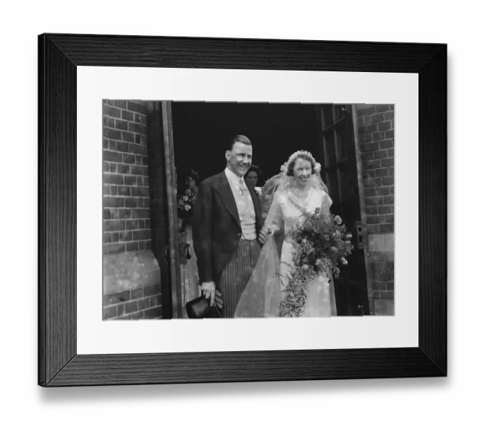 Framed Print : Wedding of N Spencer in Sidcup. The happy couple 1935