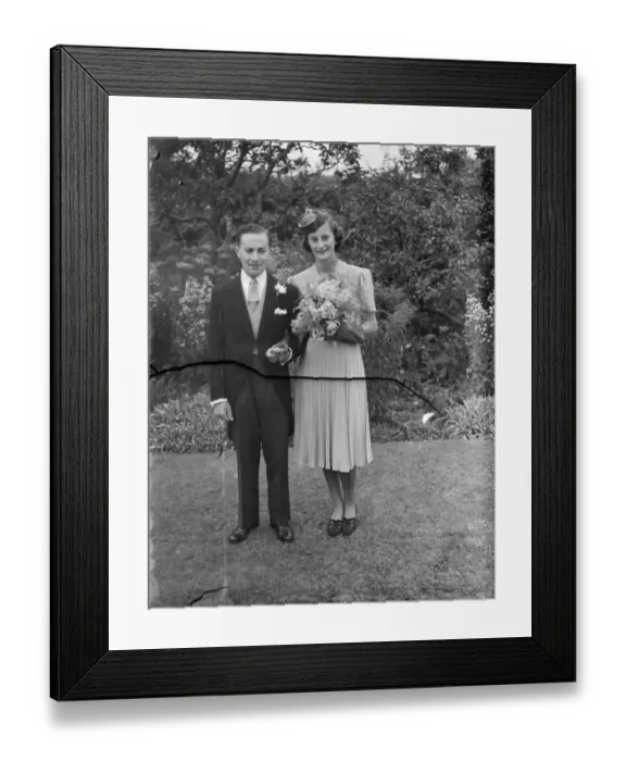 Framed Print : The wedding of Mr Roy Pearl and Miss Patricia Kirby in Sidcup, Kent. The bride and groom Framed Print : The wedding of Mr Roy Pearl and Miss Patricia Kirby in Sidcup, Kent. The bride and groom