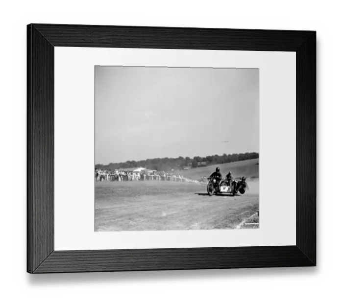 Framed Print : Motorcycle racing at Brands Hatch, Kent. Two sidecar motorbikes take a corner. 1936 Framed Print : Motorcycle racing at Brands Hatch, Kent. Two sidecar motorbikes take a corner. 1936