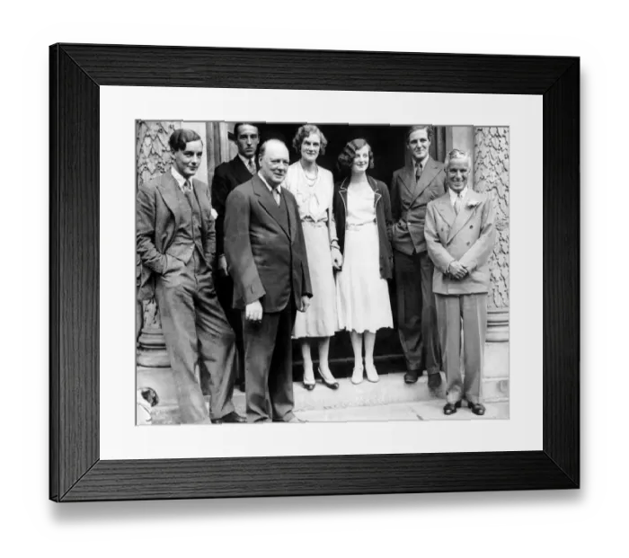 Framed Print : Charlie Chaplin with Mr and Mrs Winston Churchill and members of a house party at Chartwell Manor