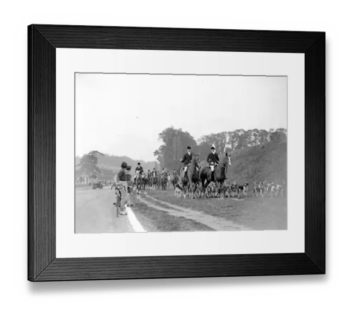 Framed Print : Girl cyclists watch the Royal Artillery (RA) drag hunt at Green St Green, Kent. 1934 Framed Print : Girl cyclists watch the Royal Artillery (RA) drag hunt at Green St Green, Kent. 1934