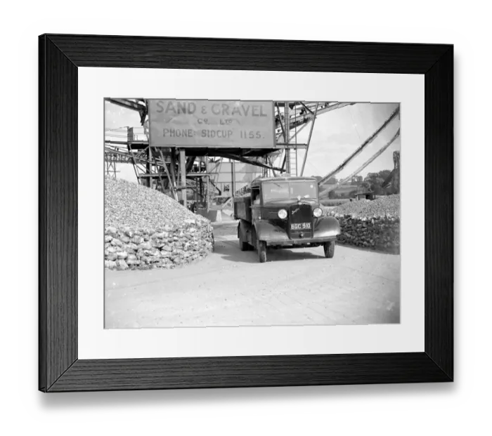 Framed Print : 3 ton Bedford truck leaving the Sand & Gravel Co Ltd, gray gravel pit in Sidcup, Kent Framed Print : 3 ton Bedford truck leaving the Sand & Gravel Co Ltd, gray gravel pit in Sidcup, Kent
