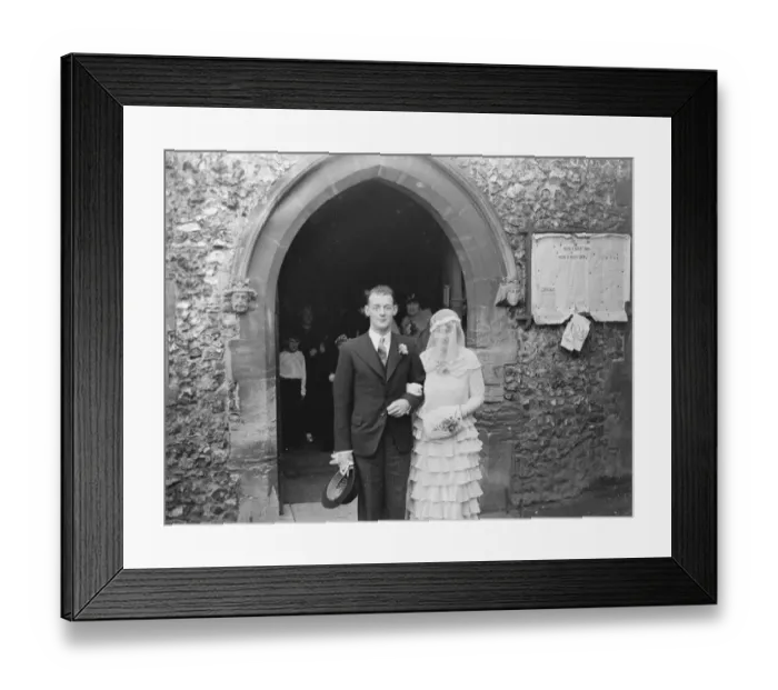 Framed Print : A wedding of a couple in Orpington, Kent. The bride and groom. 1939 Framed Print : A wedding of a couple in Orpington, Kent. The bride and groom. 1939