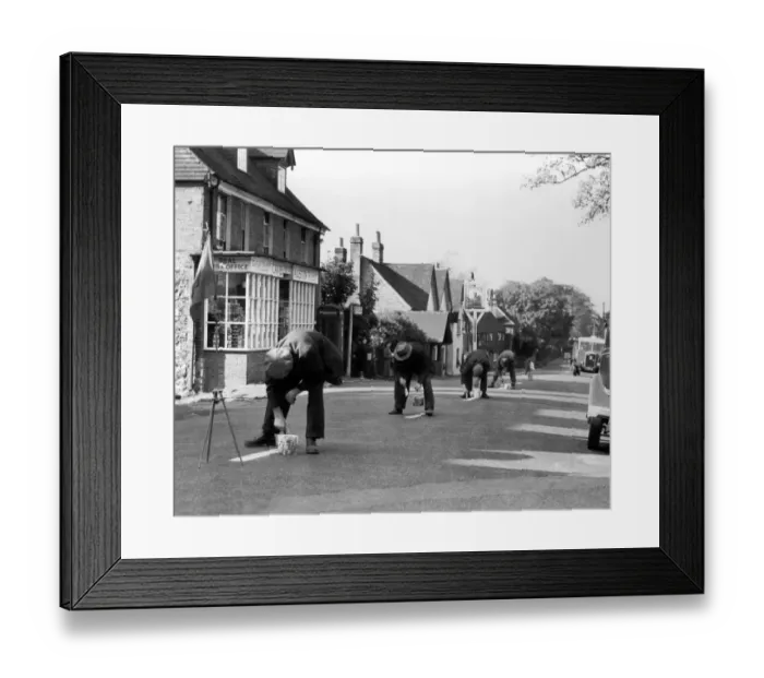 Framed Print : Here is a job that could be speeded up - that of painting white lines and dashes on the roads Framed Print : Here is a job that could be speeded up - that of painting white lines and dashes on the roads