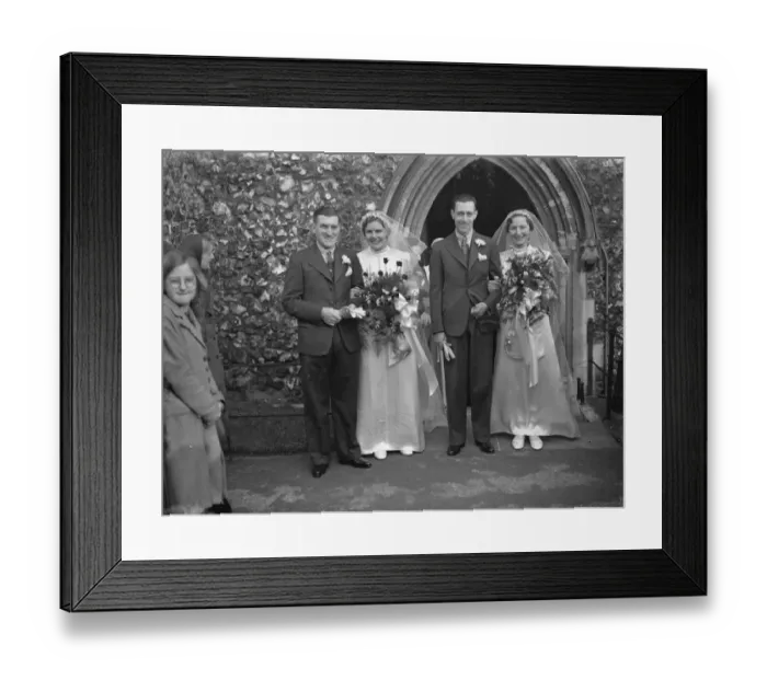 Framed Print : A double wedding at St Nicholas in Chislehurst, Kent. Mr F A Diaper. The brides Framed Print : A double wedding at St Nicholas in Chislehurst, Kent. Mr F A Diaper. The brides