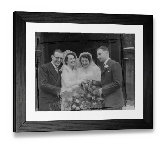 Framed Print : Double hitch up. Sisters Joan and Hope Connor had a double wedding at Holy Trinity Church