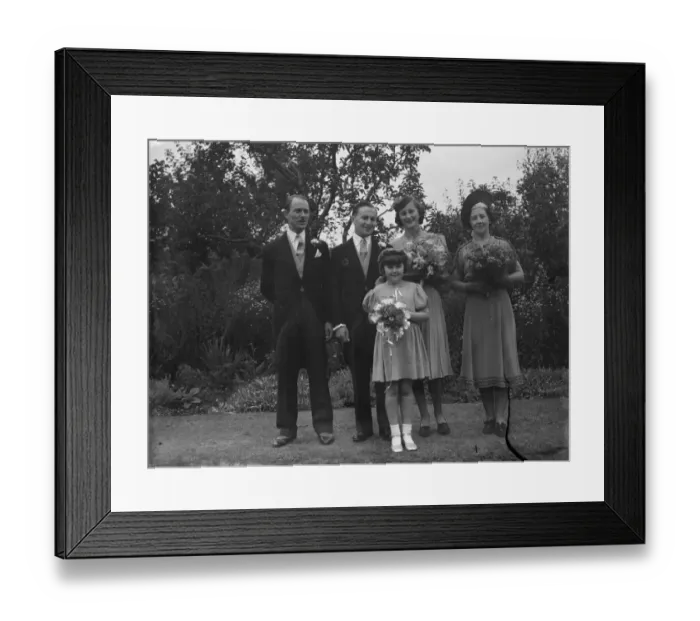 Framed Print : The wedding of Mr Roy Pearl and Miss Patricia Kirby in Sidcup, Kent. The Bridal group Framed Print : The wedding of Mr Roy Pearl and Miss Patricia Kirby in Sidcup, Kent. The Bridal group