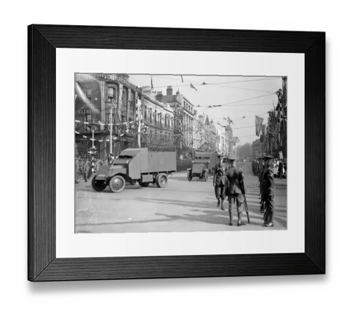 Framed Print : Armoured cars patrolling the Royal route in Belfast 28th July 1937 Framed Print : Armoured cars patrolling the Royal route in Belfast 28th July 1937