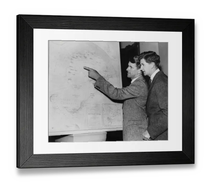 Framed Print : Discussing the parts they are to play in the British Antarctic Expedition to be led by Dr Fuchs Framed Print : Discussing the parts they are to play in the British Antarctic Expedition to be led by Dr Fuchs