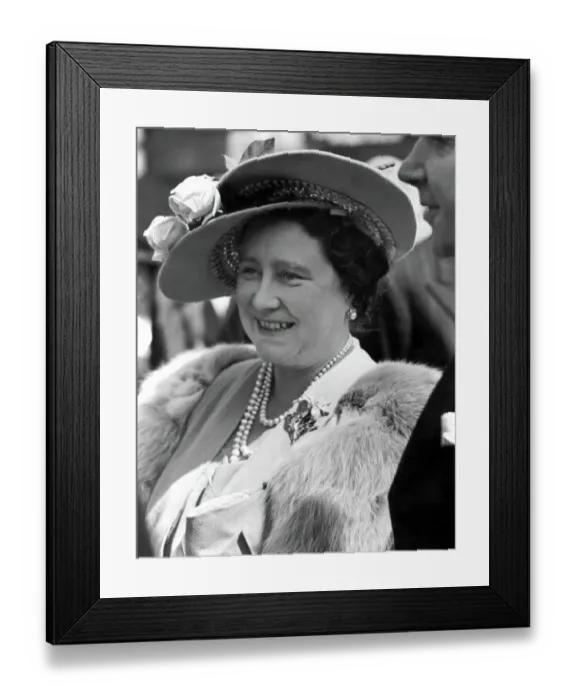 Framed Print : Her Majesty, Queen Elizabeth, The Queen Mother wearing a spring hat with peak. Festival of Britain Framed Print : Her Majesty, Queen Elizabeth, The Queen Mother wearing a spring hat with peak. Festival of Britain