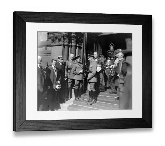 Framed Print : Royal Tour of the West Riding. His Majesty talking to Major Dunning an American Officer Framed Print : Royal Tour of the West Riding. His Majesty talking to Major Dunning an American Officer