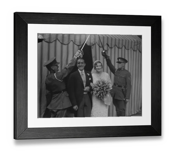 Framed Print : A smiling bride. Military wedding at St Georges, Hanover Square. The wedding