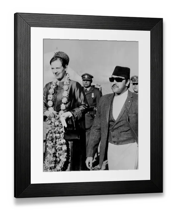 Framed Print : Kathmandu, Nepal - Danish Crown Princess Margrethe leaving Gauchar Airport accompanied Framed Print : Kathmandu, Nepal - Danish Crown Princess Margrethe leaving Gauchar Airport accompanied