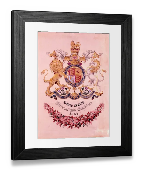 Framed Print : Royal Coat of Arms - Souvenir of the International Exhibition of 1862 made of silk Framed Print : Royal Coat of Arms - Souvenir of the International Exhibition of 1862 made of silk