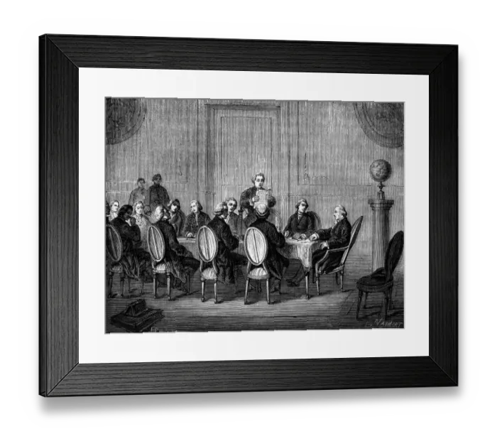 Framed Print : The Royal Society, London. Joseph Banks reads the letter from Volta announcing