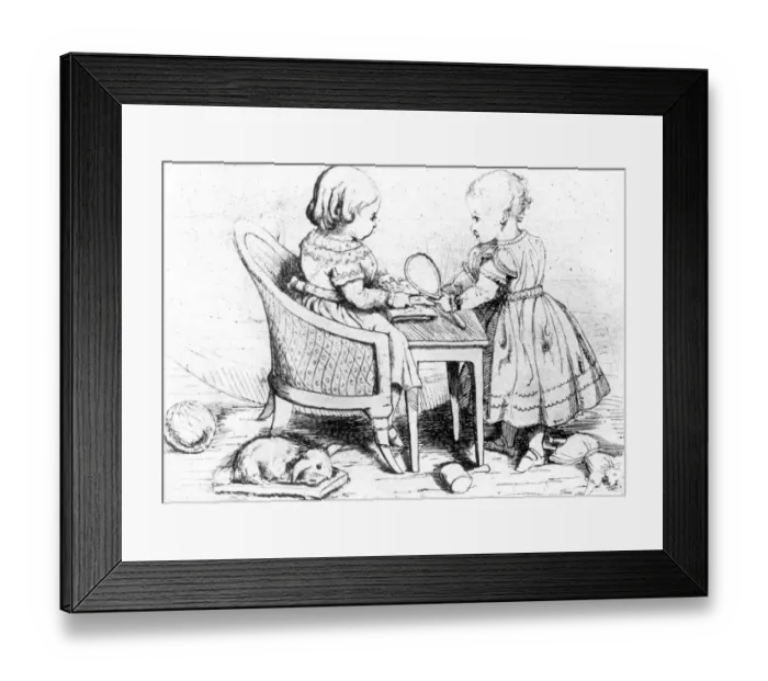 Framed Print : The Princess Royal and the Prince of Wales playing with their toys, sketch by Queen Framed Print : The Princess Royal and the Prince of Wales playing with their toys, sketch by Queen