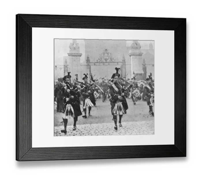 Framed Print : Returning from Holyrood after the investiture: The Pipers of the Royal Company of Archers