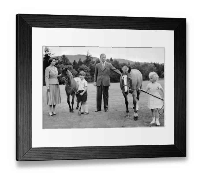 Framed Print : Royal Children with their ponies. Queen Elizabeth, Duke of Edinburgh and their children Framed Print : Royal Children with their ponies. Queen Elizabeth, Duke of Edinburgh and their children