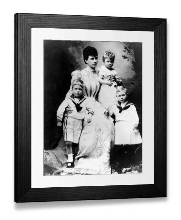 Framed Print : Queen Mary as the Duchess of York with her children Prince Edward (left) Prince George