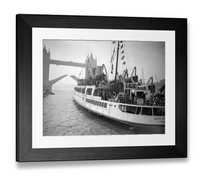 Framed Print : At Tower Pier. Royal Daffodil leaves on her maiden trip to Ostend. 27 May 1939 Framed Print : At Tower Pier. Royal Daffodil leaves on her maiden trip to Ostend. 27 May 1939