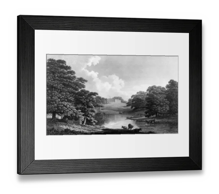 Framed Print : Dogmersfield House and Park, Hampshire - engraving after J. Landseer, early 19th