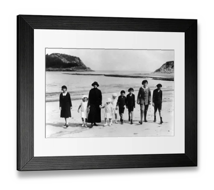 Framed Print : The Ex-Empress of Austria taking her children for a walk on the sands at the Villa Lequeitio Framed Print : The Ex-Empress of Austria taking her children for a walk on the sands at the Villa Lequeitio