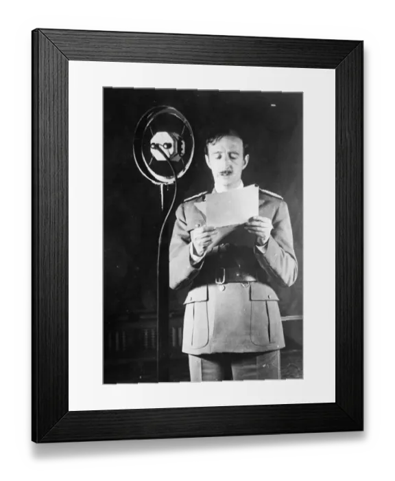 Framed Print : Kings Zog appeals to youth in Tirana broadcast on 25th anniversary of Albanian independence