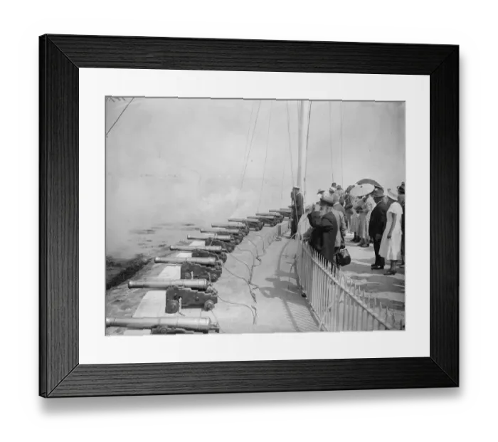 Framed Print : The King and Queen board Royal Yacht for holiday afloat. Royal salute fired as the the King Framed Print : The King and Queen board Royal Yacht for holiday afloat. Royal salute fired as the the King