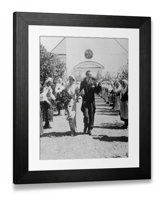 Framed Print : Prince Charles of Sweden leaving the church with his bride after their wedding Framed Print : Prince Charles of Sweden leaving the church with his bride after their wedding