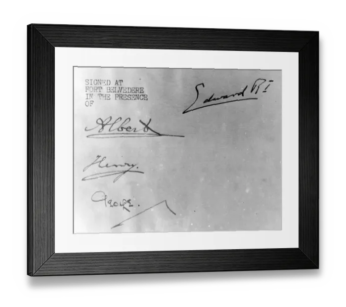 Framed Print : King Edwards Instrument of Abdication. An Instrument of Abdication signed by King Edward Framed Print : King Edwards Instrument of Abdication. An Instrument of Abdication signed by King Edward