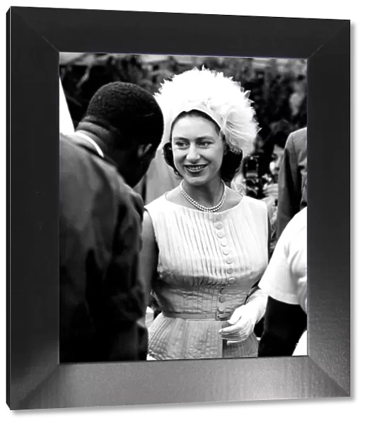 A Smiling Princess Margaret, is greeted on arrival at Montego Bay, Jamaica, by the Mayor