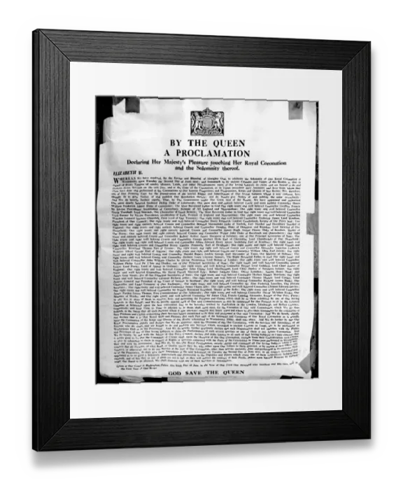 Framed Print : The Proclamation by Queen Elizabeth II announcing Her Royal Coronation date of 2 June 1953 Framed Print : The Proclamation by Queen Elizabeth II announcing Her Royal Coronation date of 2 June 1953