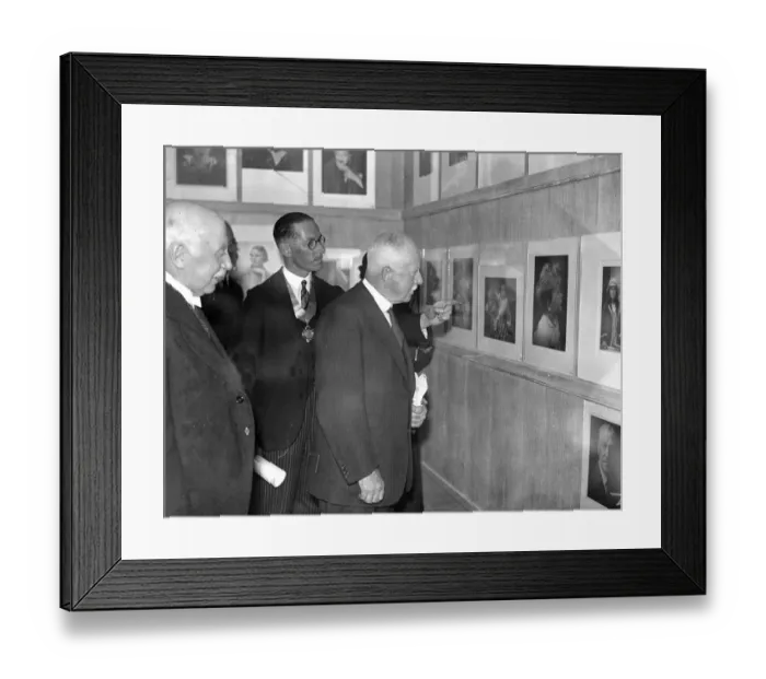 Framed Print : Mr Archie Handford ( President ) pointing out exhibits to Lord Ebbisham at the Professional Framed Print : Mr Archie Handford ( President ) pointing out exhibits to Lord Ebbisham at the Professional