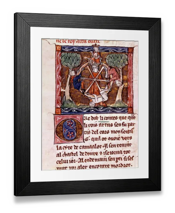 Framed Print : Blind Goddess, fortune of her wheel, with King Arthur enthroned 1316 Framed Print : Blind Goddess, fortune of her wheel, with King Arthur enthroned 1316