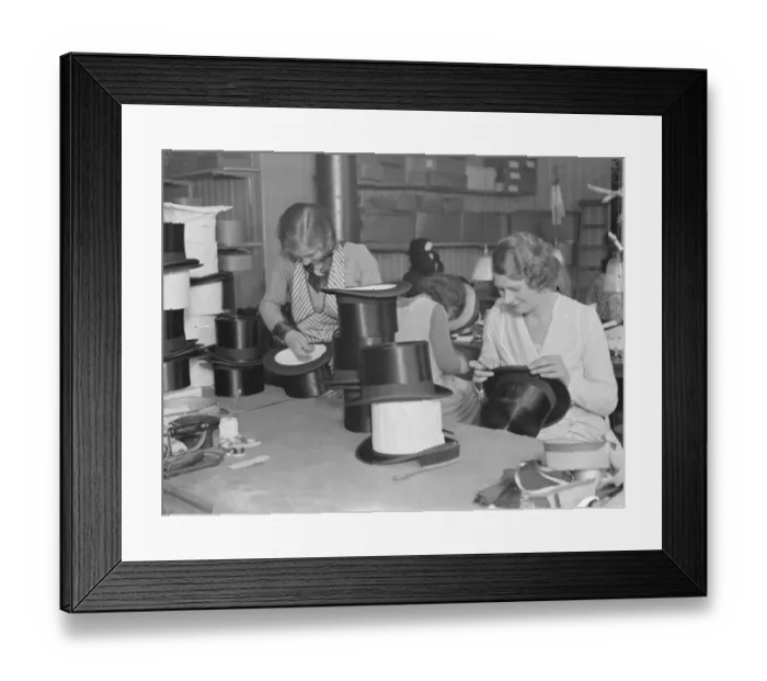 Framed Print : The rush to buy silk hats for the Royal Wedding keeps London factories busy. 5 Framed Print : The rush to buy silk hats for the Royal Wedding keeps London factories busy. 5
