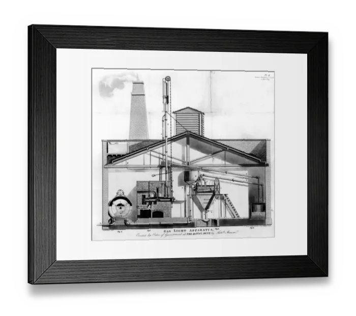 Framed Print : Gas Light Apparatus Royal Mint Gasworks 1817 Framed Print : Gas Light Apparatus Royal Mint Gasworks 1817