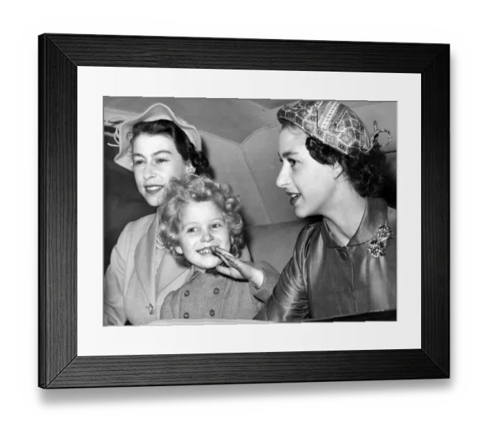 Framed Print : The Queen, Princess Margaret and Princess Anne seen in the Royal car as they left Framed Print : The Queen, Princess Margaret and Princess Anne seen in the Royal car as they left