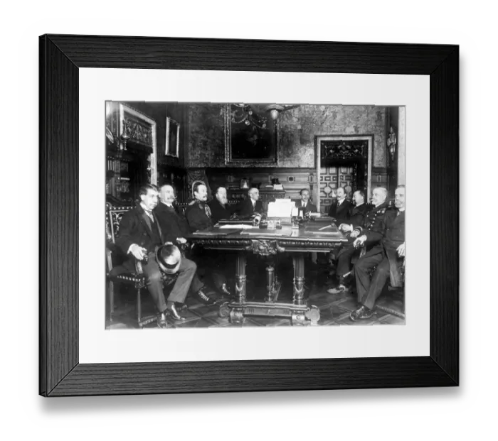 Framed Print : Spain King Alfonso at the Royal Palace in Madrid, Presideing over a Cabinet Meeting Framed Print : Spain King Alfonso at the Royal Palace in Madrid, Presideing over a Cabinet Meeting