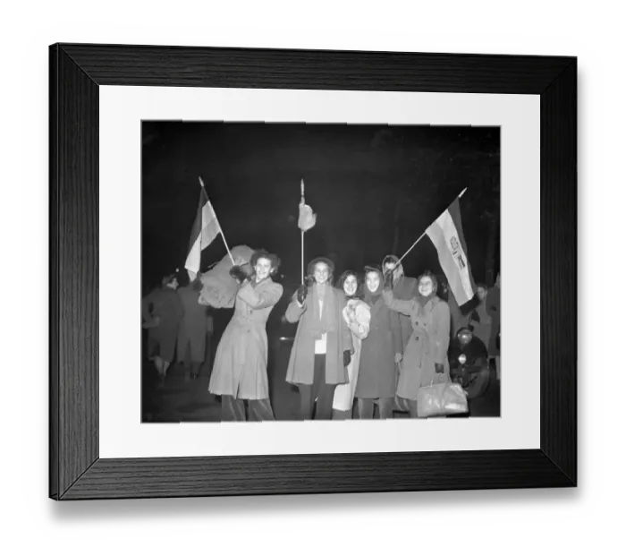 Framed Print : Royal Wedding. These French girls smile happily as they were photographed on their Framed Print : Royal Wedding. These French girls smile happily as they were photographed on their