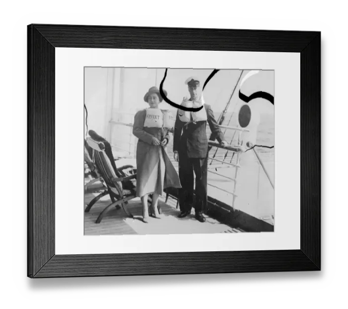 Framed Print : The King and Queen in their lifebelts on the liner Empress of Australia during a lifeboat drill