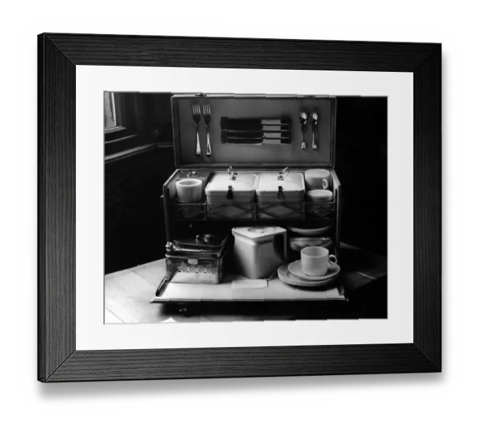 Framed Print : Royal Wedding Presents Princess Margarets present to the Royal Couple - a picnic case in plastic Framed Print : Royal Wedding Presents Princess Margarets present to the Royal Couple - a picnic case in plastic