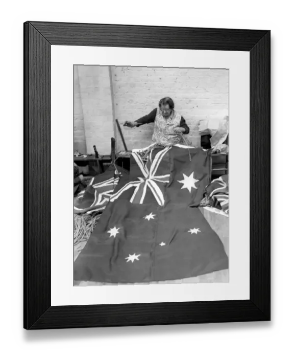 Framed Print : Mrs Gore works on the Australian Flag which is in preparation for the Coronation Framed Print : Mrs Gore works on the Australian Flag which is in preparation for the Coronation