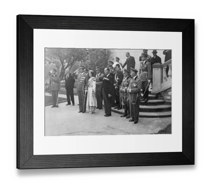 Framed Print : King Zog take salute in peasants celebration parade in Tirana. King Zog I, accompanied