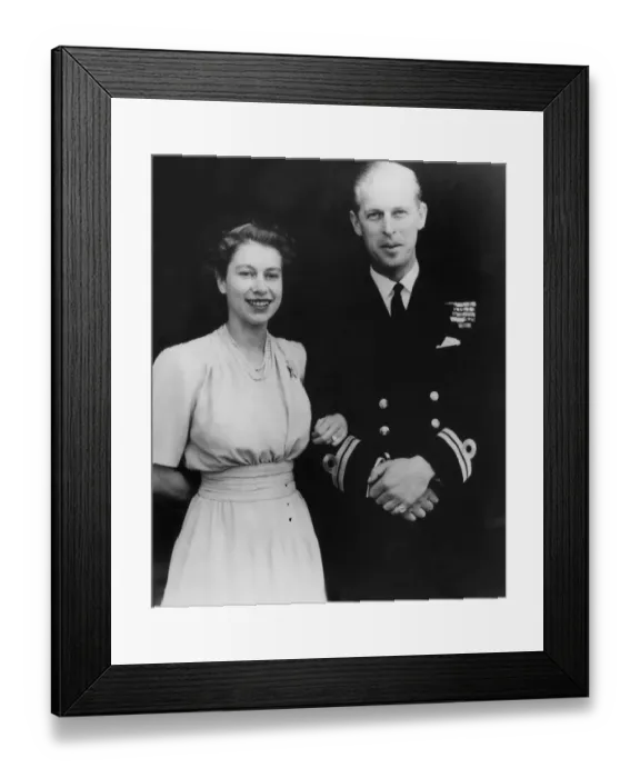 Framed Print : Looking radiantly happy, Princess Elizabeth, wearing her engagement ring, was photographed