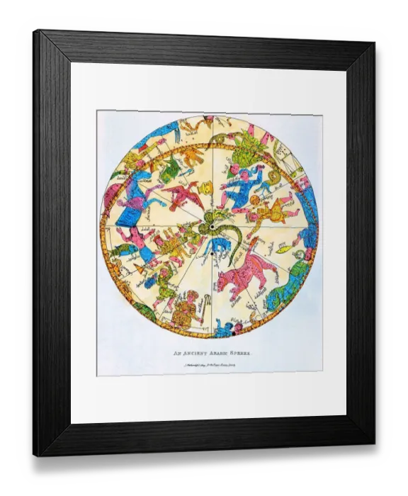 Framed Print : The northern constellations, as marked on an Arabic star map: after a nineteenth Framed Print : The northern constellations, as marked on an Arabic star map: after a nineteenth