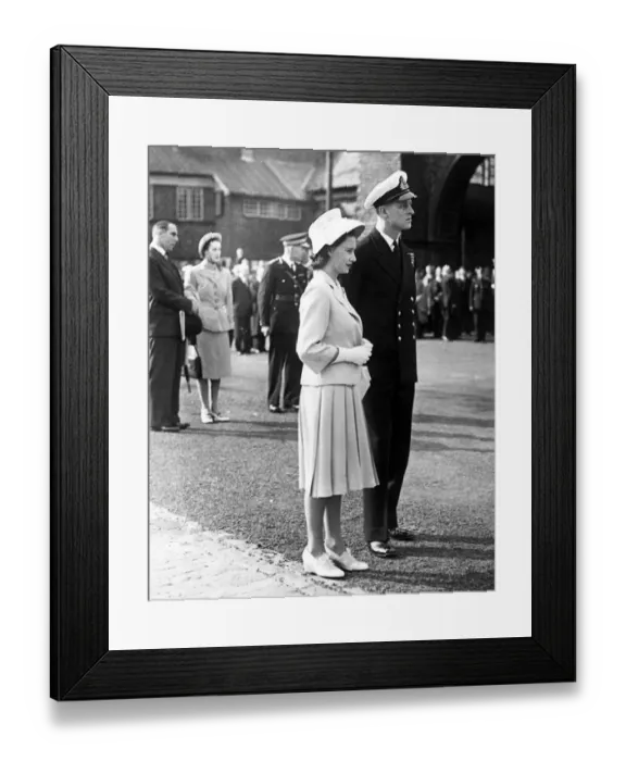 Framed Print : HRH Princess Elizabeth and Lieut Philip Mountbatten, RN, before the royal party Framed Print : HRH Princess Elizabeth and Lieut Philip Mountbatten, RN, before the royal party