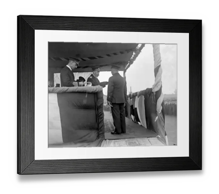 Framed Print : Royal visit to Immingham Docks. His Majesty decorating Skipper J. Watson with D. S Framed Print : Royal visit to Immingham Docks. His Majesty decorating Skipper J. Watson with D. S