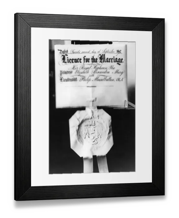 Framed Print : The Royal Special Licence for the wedding of Princess Elizabeth and Lieut Philip Mountbatten Framed Print : The Royal Special Licence for the wedding of Princess Elizabeth and Lieut Philip Mountbatten